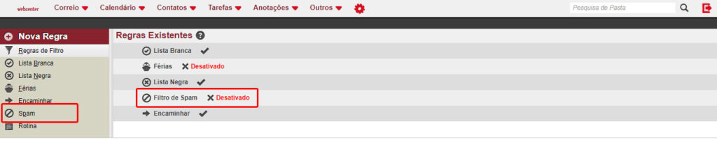Como ativar o Filtro AntiSpam no webmail