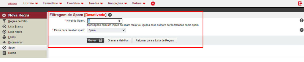 Como ativar o Filtro AntiSpam no webmail